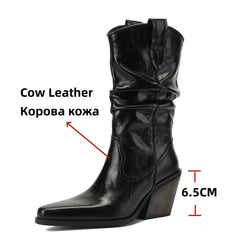High Heel Leather Shoes Knight Boot Western Cowboy Boots Pointed Toe Thick Soled Short Boot