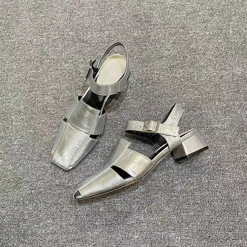 High-end Shoes High-heeled Characteristic Casual Single Shoes Thick-heeled PU Medium-heeled Shoes 2024