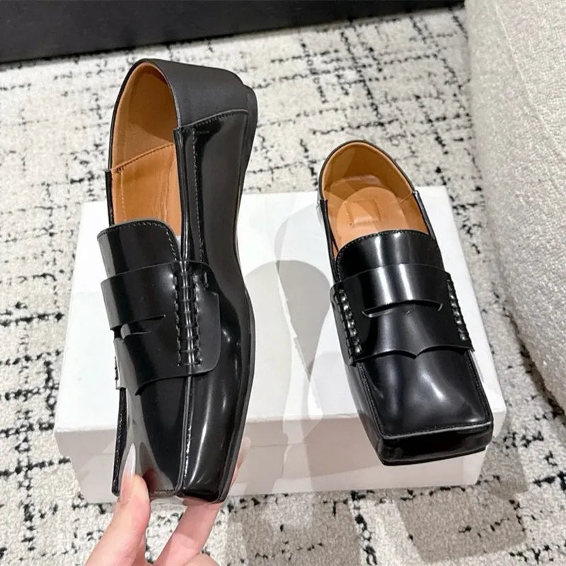 Square Toe Patent Leather Loafers Comfortable Flat Mules