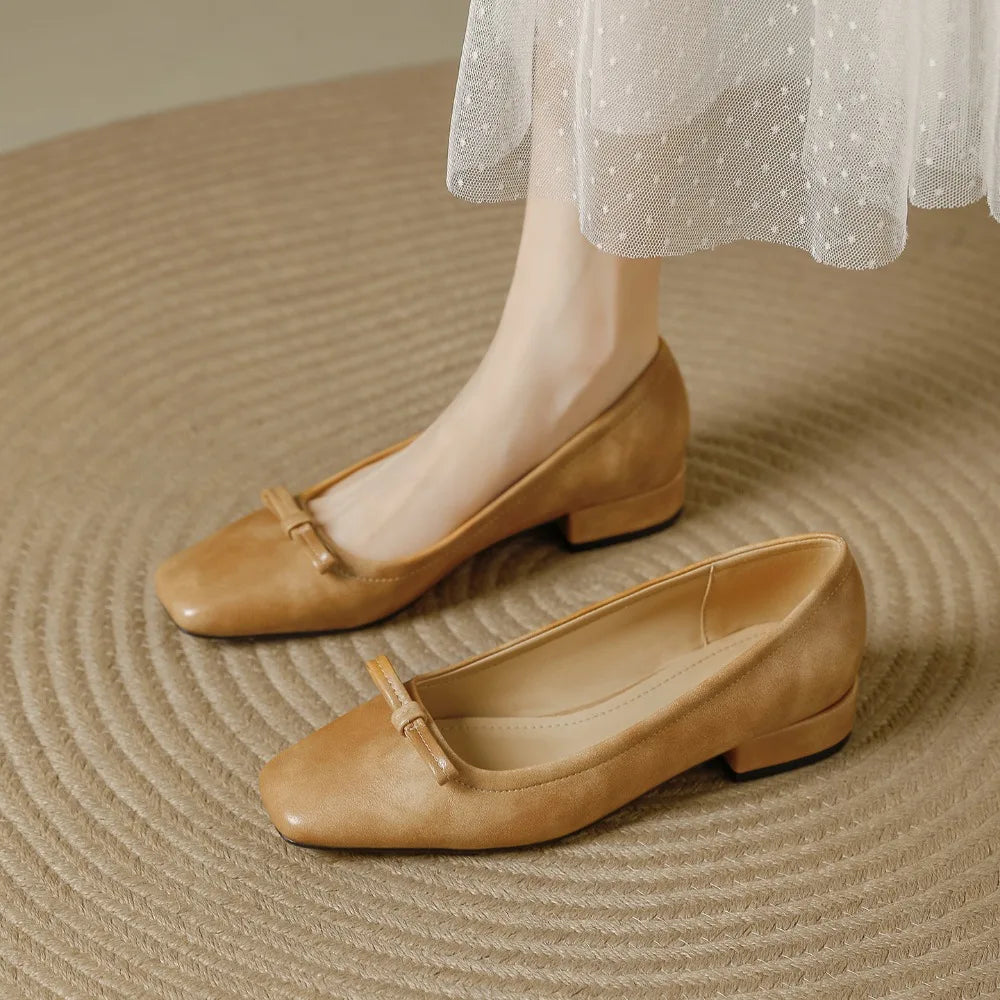 Single Shoes Retro Simple Mary Jane Square Head Shallow Mouth Comfortable Soft Leather Shoes