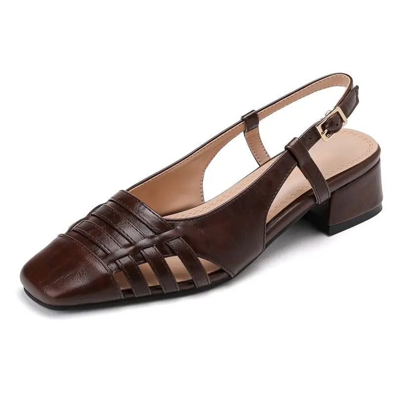 Design Vintage Square Toe Block Heels 3.5cm Back Buckle Strap Big Size 43 Dating Shoes 31 32
