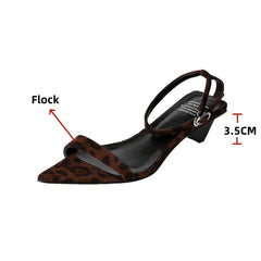 Leopard Sandals Leather Kitten High Heels Pointed Toe Party Wedding Shoes Woman Buckles Prom Pumps