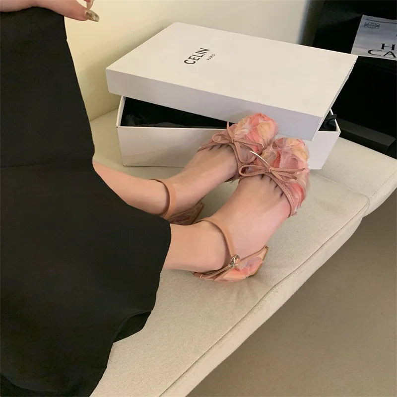 Lace Hollow Mary Jane Shoes Elegant Square Toe Ankle Strap Low Heel Wedding Shoe