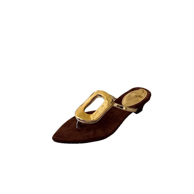 Shoes Rubber Flip Flops Ladies' Slippers On A Wedge Pointed Toe Flock Rivet Heels Low Hawaiian High PU Rome Slides Fabric
