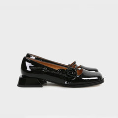 rose flower patent leather shoes woman brand sqaure toe pumps thick heel button strap mary janes talons hauts