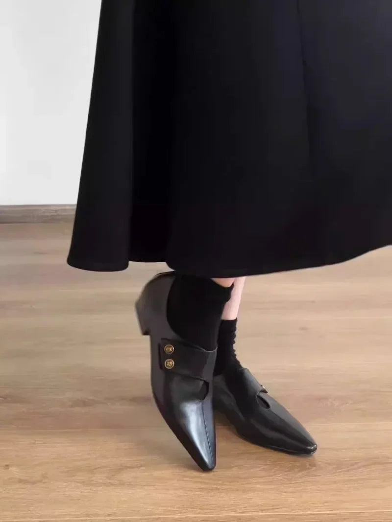 Low Heel Loafers Retro Pointed Toe British Style Small Leather Shoes Elegant Brand Mary Jane Shoes