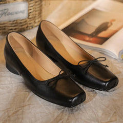 genuine leather square toe slip-on ballet flats sweet bowtie pleated retro soft comfortable espadrilles shoes hot