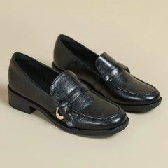 Cow Leather Metal Buckle Slip On Flat Shoes High Quality Comfortable Loafers Casual Versatile Daily Famale Shoes