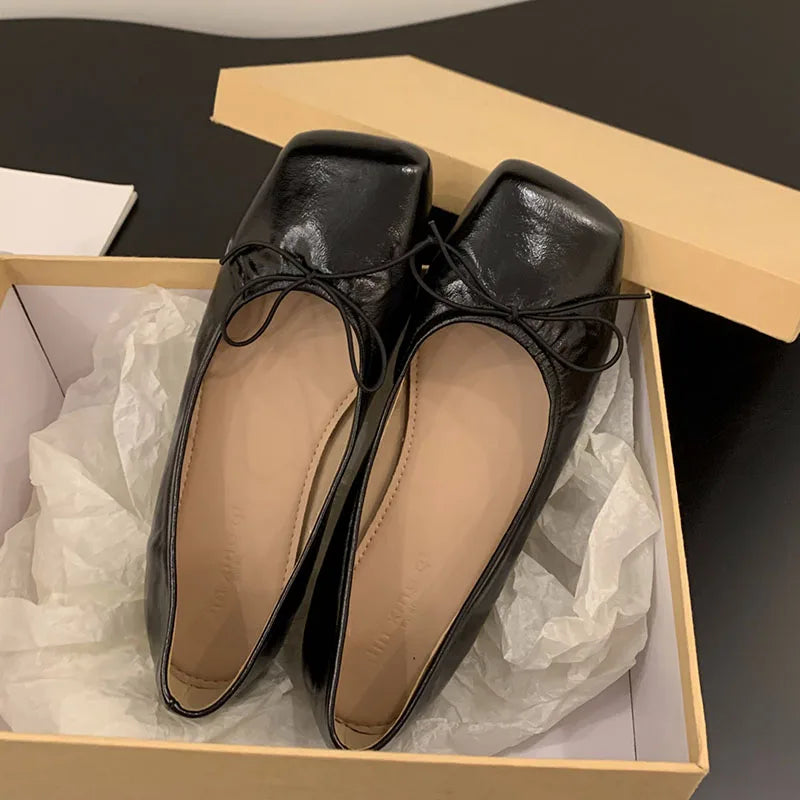 Flat Shoes Square Toe Shallow Slip On Casual Ballerina Shoes Soft Flat Ballet Shoes