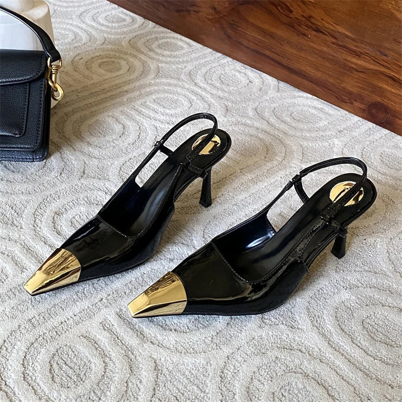 Shallow Pointed Toe Leopard Print Thin High Heels Stripper Party Slingbacks Shoes