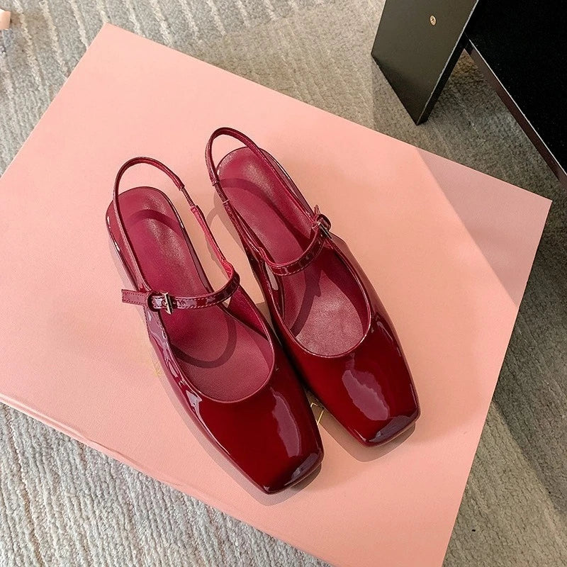 French Bag Head Mary Jane Sandals One-word Buckle Belt Rear Empty Flat-soled Temperament Single Shoes