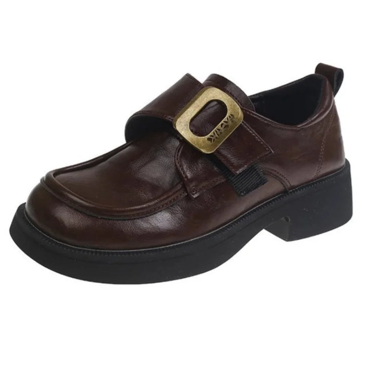 British Style Metal Buckle Low Heels Shoes Daily Dress Up Flat Shoes Outside Casual Comfortable Shoes