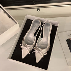 Bowktie pointed toe slingbacks low thin heel