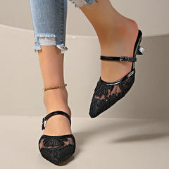 Breathable Lace Mules Slippers Slip On Singbacks Slide Elegant Party