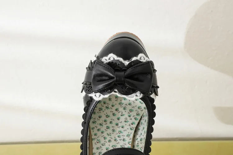 2.5 Platform Cute Bow Lace Princess Lolita Shoes Party 10cm High Heel Buckle Big size 43