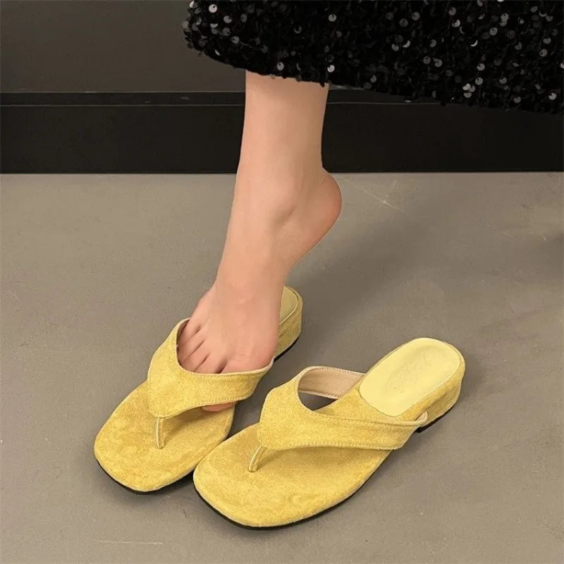 Thin Low Heels Slippers Round Clip Toe Beach Casual Sandals Flip Flops Shoes Zapatos De Mujer