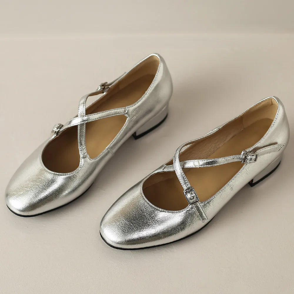genuine leather double metal belt cross strap slip-on flats daily single shoes soft comfortable casual daily shoe