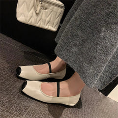 Genuine Leather Mary Jane Flats Shoes Buckles Casual Square Toe Shoes Flats