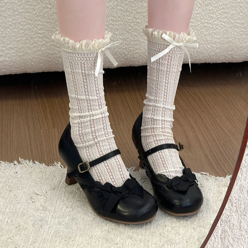 High Heel Shoes 2026 Lolita Style Mary Jane Shoes Elegant Bowknot Party Wedding Ladies