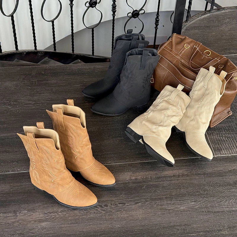 Pointed Toe Ankle Boots High Heels Shoes Brand Chelsea Boots Chunky Leather Shoes Mujer Botas