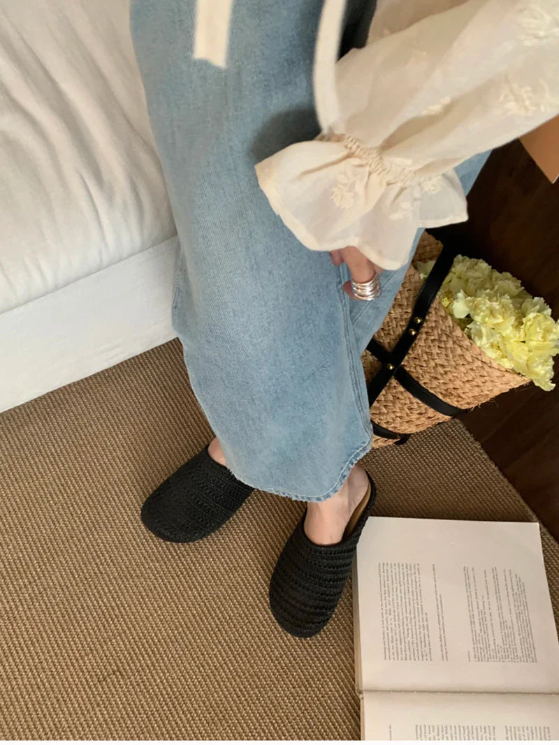Breathable Hollow Out Mules Slippers Slip On Singbacks Shoes Casual Dress Slides