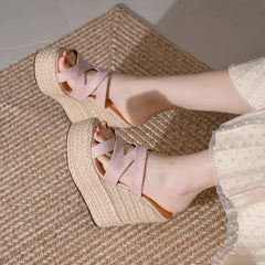 Size 32-39 Open Toe Sandals High Heel Wedge Platform Beach Sandals Shoes
