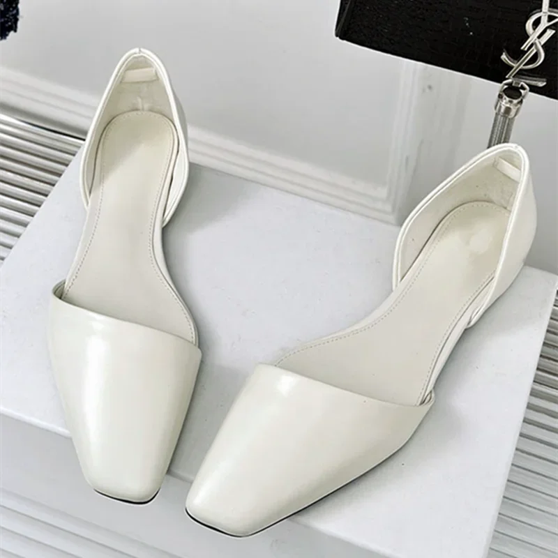 High Quality Retro Leather Flats Shoes Oblique Square Toe Hollow Mules Sandals Cozy Ballet Flats Loafers