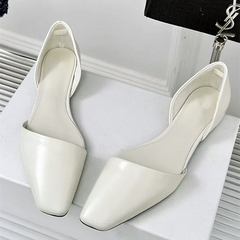 High Quality Retro Leather Flats Shoes Oblique Square Toe Hollow Mules Sandals Cozy Ballet Flats Loafers