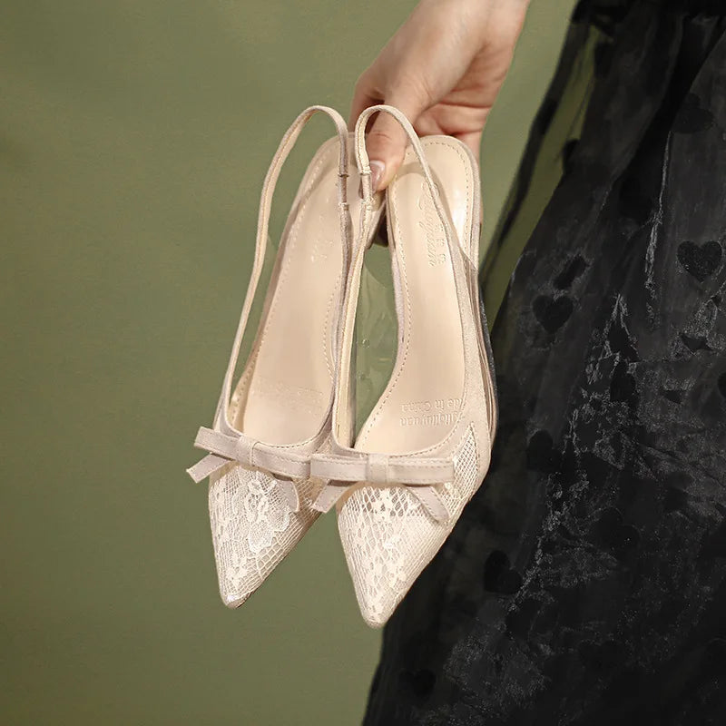 Sandals Clear Heels Pvc Shoes Lace Denim Med Breathable Suit Beige Plastic Pointed Medium Low Ne
