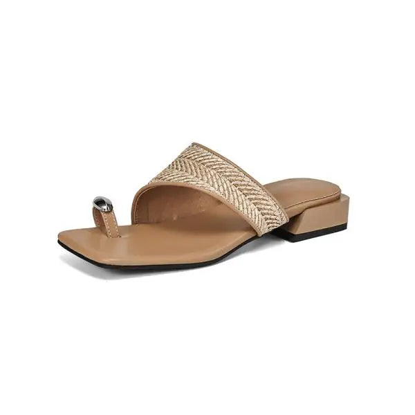 Slippers Casual Beach Shoes Low Slides Square Toe Rubber Flip Flops Sabot Hawaiian Soft PU Rome Fabric Leisure Hoof