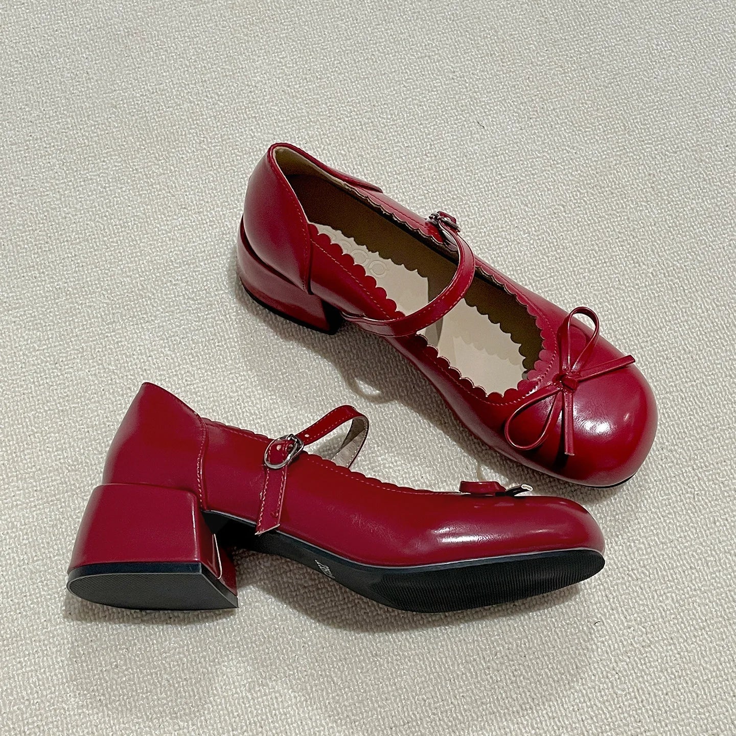 Cute Thick Heel Mary Jane Shoes Concise Outdoor Butterfly-knot Pumps 2026 Leather Single Shoes