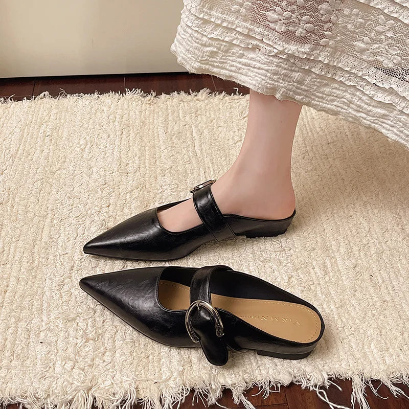 French Style Low Heel Square Mary Jane Shoes Shoes Slippers Retro Small Leather Shoes