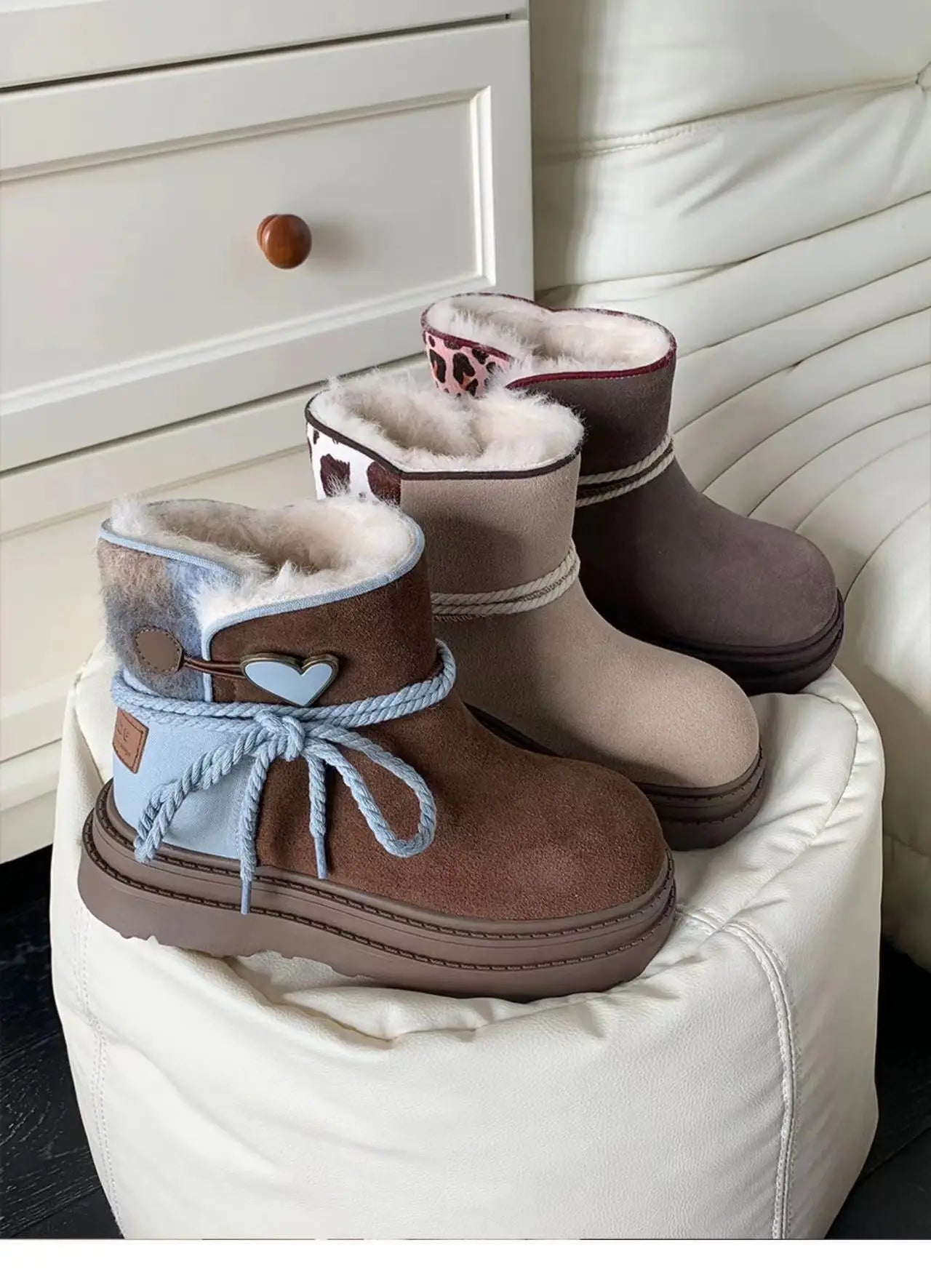 Snow Boots Platform Warm Fur Casual Outdoor High Top Shoes Heart Design Plush Ankle Boots High Quality Cotton Shoes