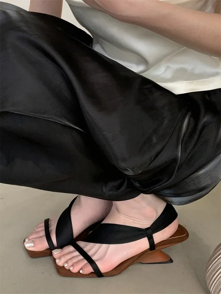 Arrived Open Toe Wedges Heels Square Party Zapatos De Mujer