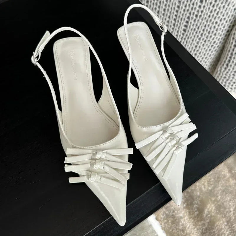Bowknot Kitten Heel Sandals Elegant High Heels Shallow Pointed Toe Pumps