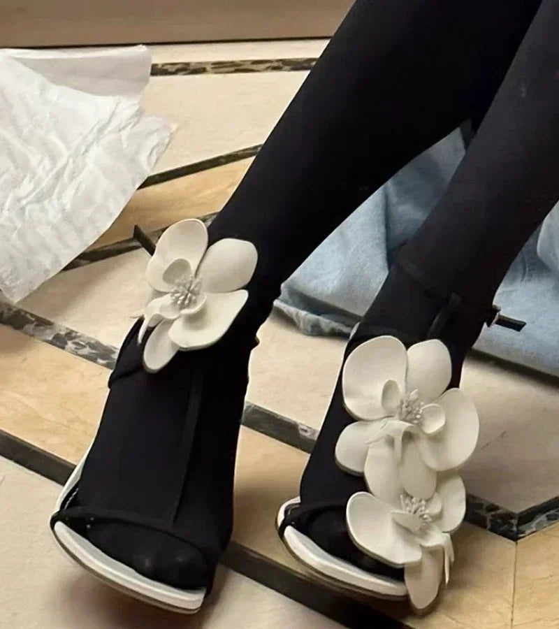 Flower Heels Sandals Open Toe Narrow Band Slingback Shoes Ankle Strap Elegant Party Wedding Shoe Zapatos De Mujer