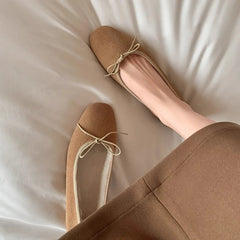 square toe suede leather fur flats elegant bowtie ballerina shoes warm plush mocasines slip on furry loafers