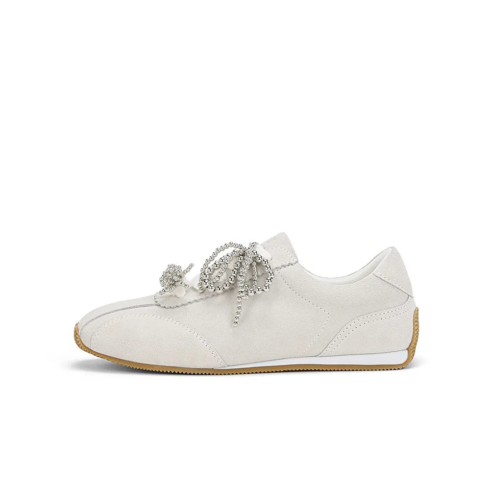 Brand High Quality Zapatillas De Mujer Retro Square Head Pearl Bow Casual Training Shoes Shoes Hot Selling