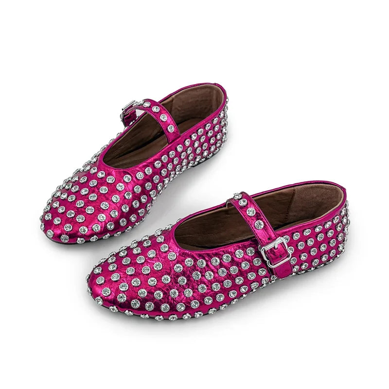 Casual Comfort Flat Mary Jane Single Shoes European and American Rivet Buckle Shoes Dance Shoes