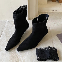 Pointed-Toe Faux Suede Ankle Boots Elegant Stiletto Heels