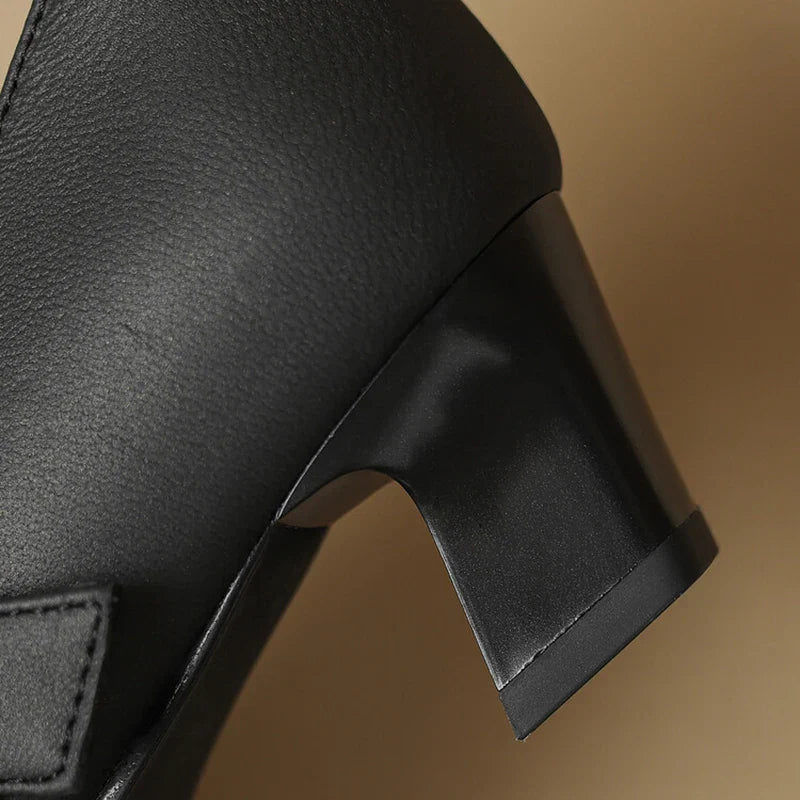 Genuine leather pointed toe low heel pumps