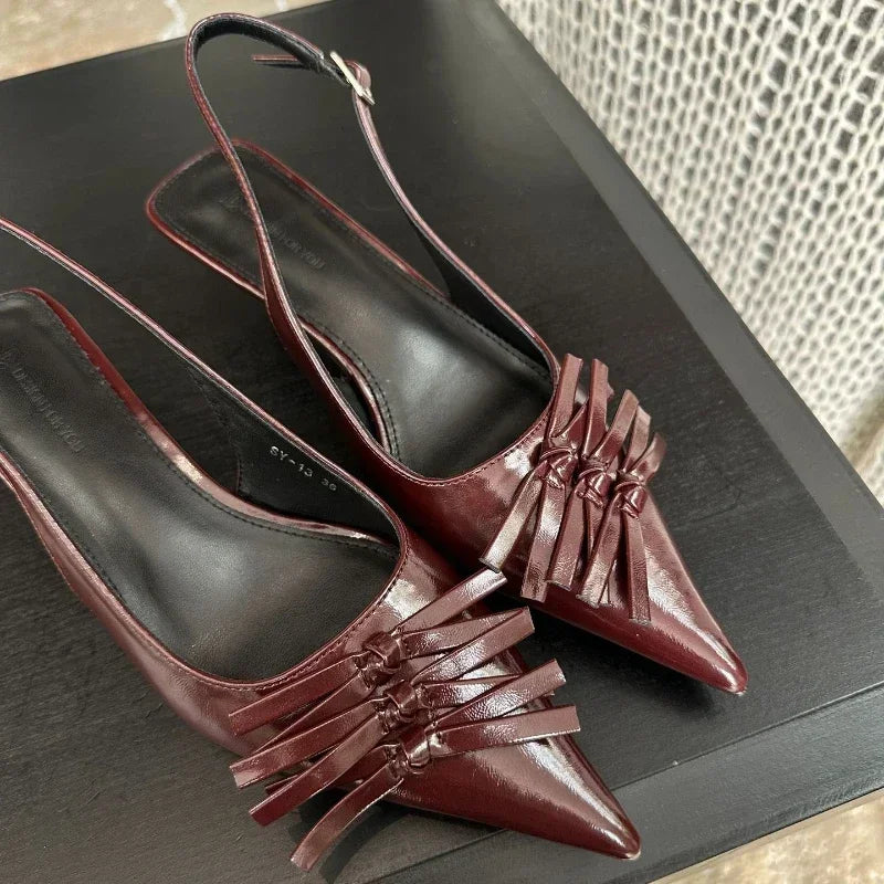 Bowknot Kitten Heel Sandals Elegant High Heels Shallow Pointed Toe Pumps