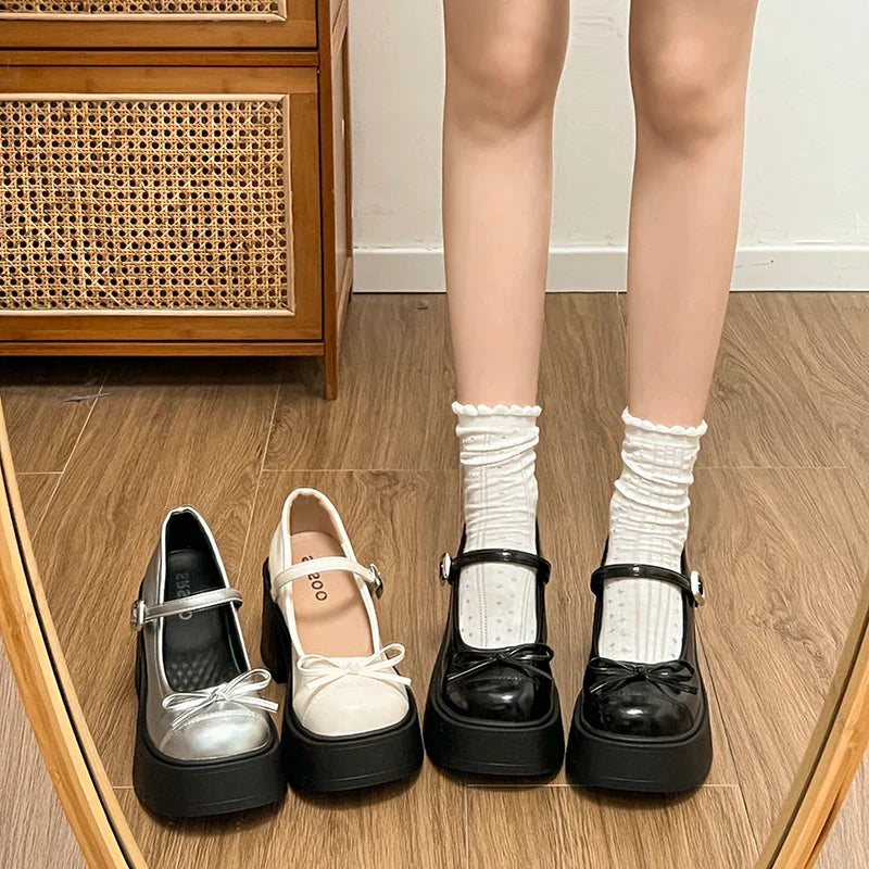 Platform Thick High Mary Jane Shoes Banquet Party Pumps Elegant Dress Leather Shoes