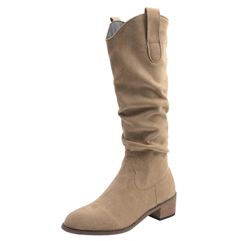 Vintage Woman Knight Knee High Boots Shoes Concise Slip On Western Cowboy Botas
