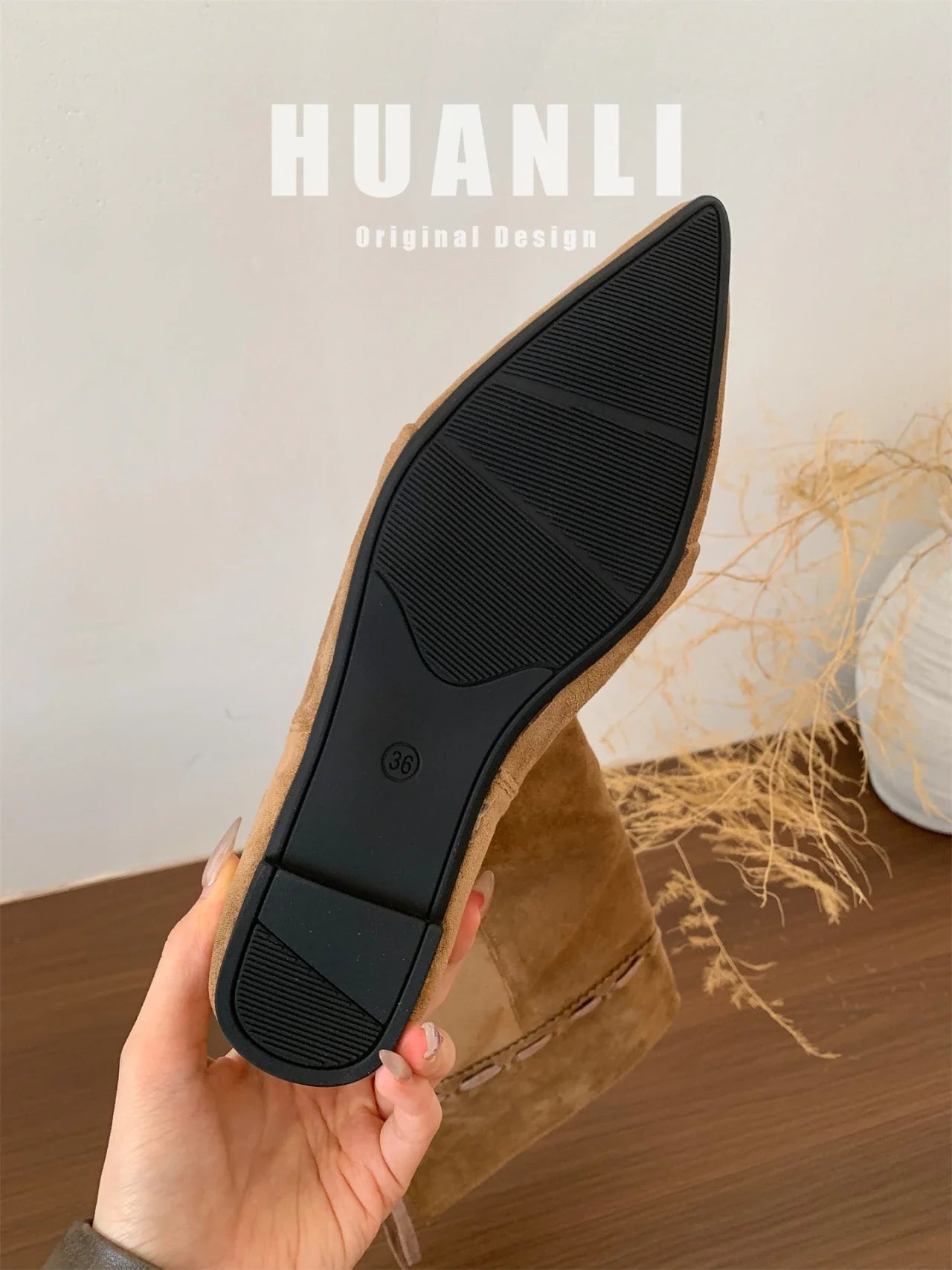 Knee High Boots Pointed Toe Flats Shoes Suede Chelsea Boots Walking Mujer Botas