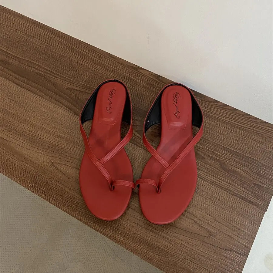 Square Low Heel Slipper Narrow Band Sandal Outdoor Beach Casual Slides Shoes Big Size 40