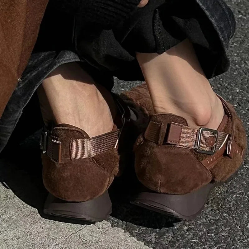 Casual Mary Jane Shoes Ins Style Pointed Toe Shallow Hook Loop Belt Buckle Street Sandals Brown/apricot Pumps