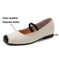Genuine Leather Mary Jane Flats Shoes Buckles Casual Square Toe Shoes Flats