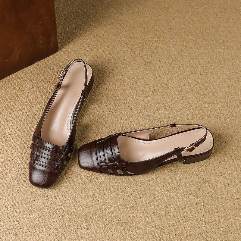 Design Vintage Square Toe Block Heels 3.5cm Back Buckle Strap Big Size 43 Dating Shoes 31 32