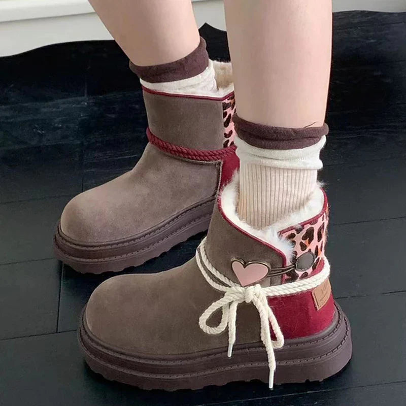 Snow Boots Platform Warm Fur Casual Outdoor High Top Shoes Heart Design Plush Ankle Boots High Quality Cotton Shoes
